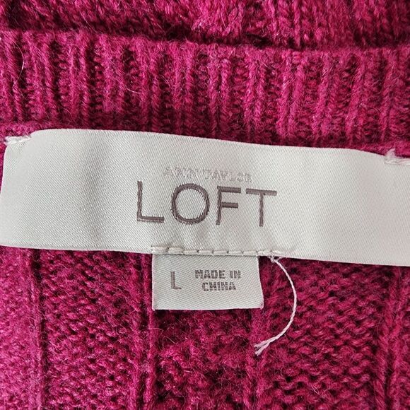 Ann Taylor LOFT Sweater Large Wool Rabbit Blend Cable Knit V Neck Pink Pullover - Picture 8 of 12